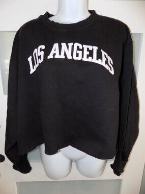 Social Culture Black Los Angeles LS Crew Neck Crop Sweatshirt Size XL Women's